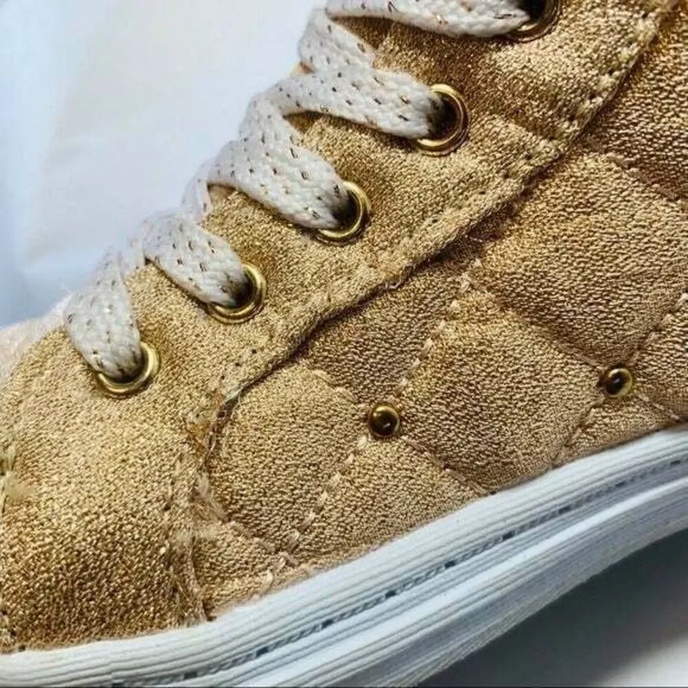 Polo Ralph Lauren Metallic Rose Gold High Top Sneakers Youth 4Y Pink Glitter